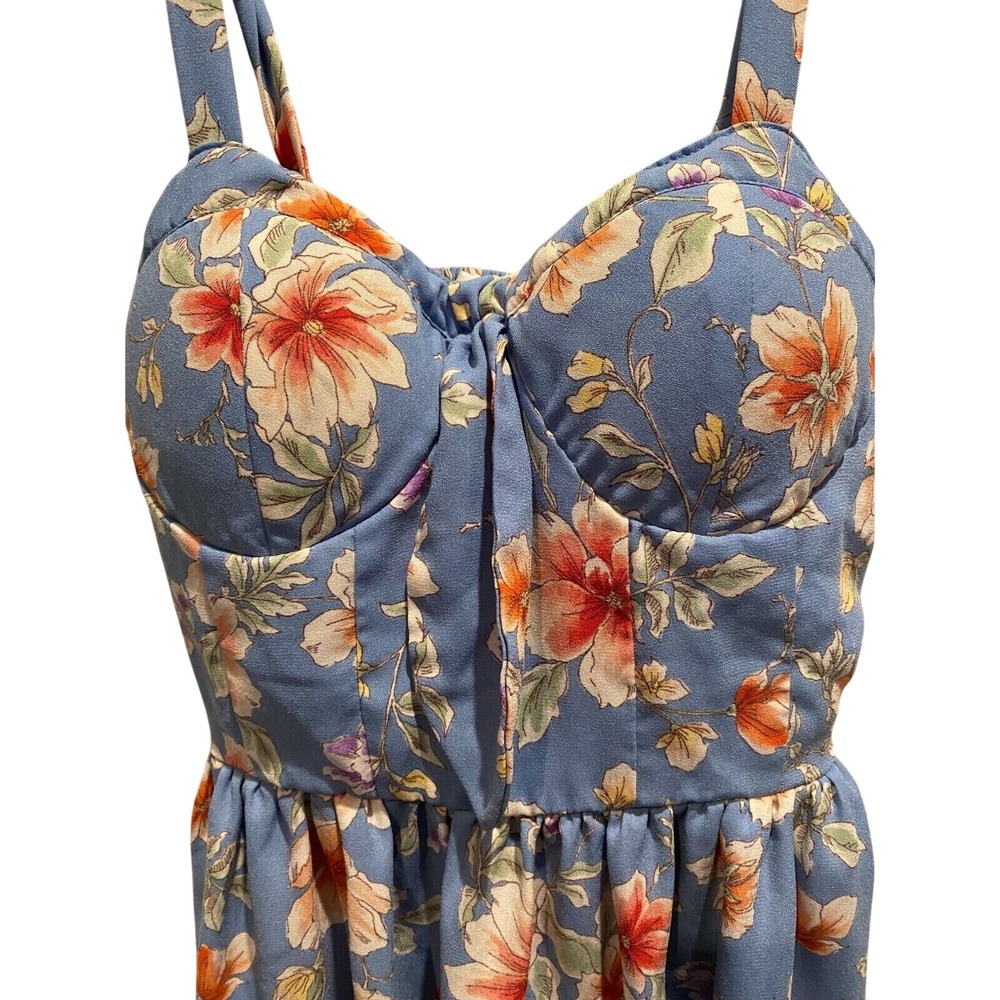 Xhilaration Floral‎ Bustier Mini Dress Small Women's Blue Orange Smocked Back